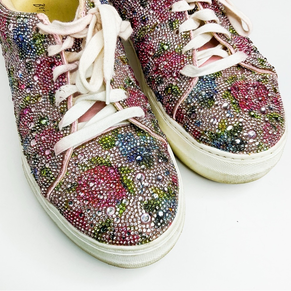 Embellished Floral Rhinestone Women's Sneakers - Pink Multi